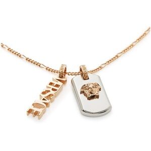 Versace Rose Gold and Silver Medusa Dog Tag Necklace